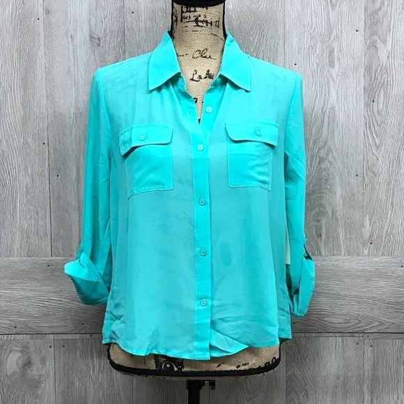 Semi Sheer Mint Double Pocket Polyester Top BB985 - Picture 3 of 7